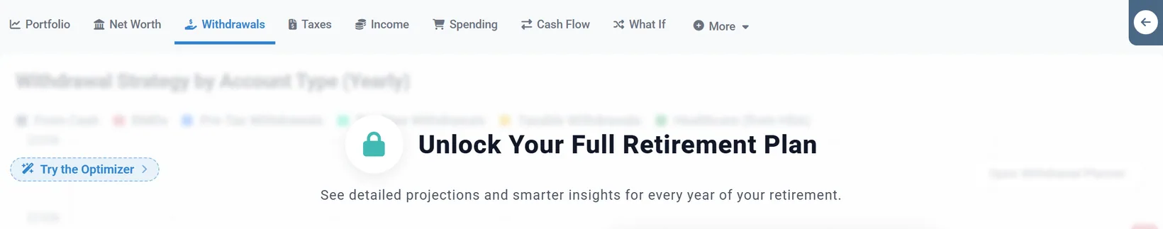 A blurred chart behind the message Unlock Your Full Retirement Plan