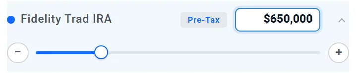 The same row opened: a slider with minus and plus buttons below the balance