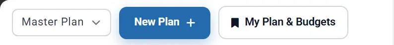 The plan bar: a dropdown showing Master Plan, the New Plan button and the My Plan & Budgets button